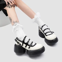 gdgydh big toe thick bottom womens mary jane shoes jk harajuku japanese style buckle strap leather shoes woman patchwork