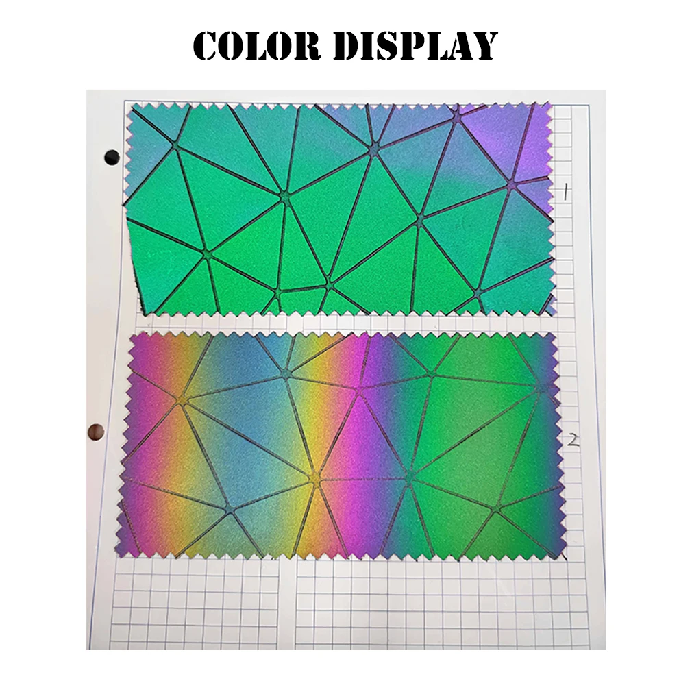

Strong Light Color Appear Rainbow Geometric Embossed Bright Reflective Faux Leather Fabric Roll for Making Bag Cosmetic Pack2PCS