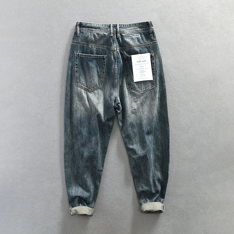 2023 Spring Summer New Vintage Letter Embroidery Jeans for Men Clothing Casual Washed Streetwear Oversize Men Trousers A5917