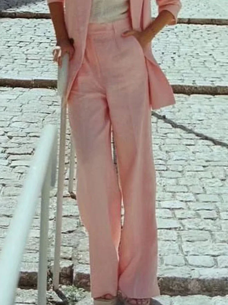 

Женские льняные прямые брюки Kumsvag, повседневные однотонные брюки на молнии, одежда для улицы, 2022