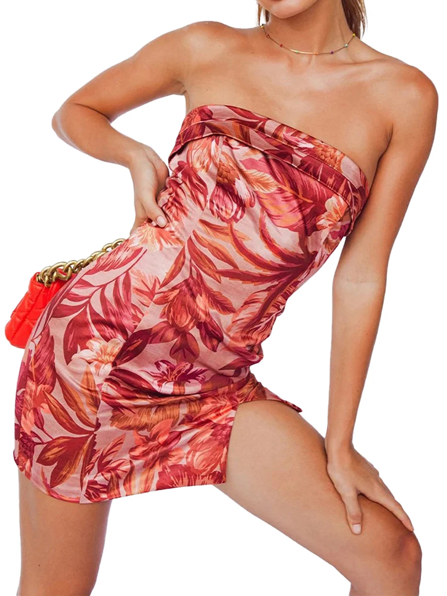 

Женское облегающее мини-платье с цветочным принтом, без рукавов