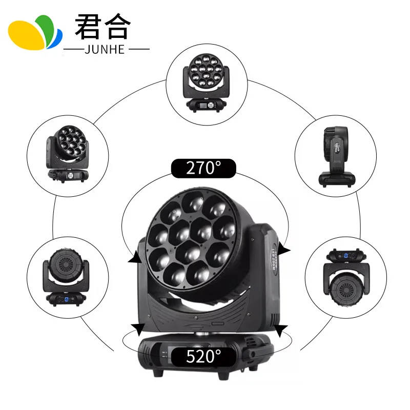 Фото Светодиодный прожектор 12 Eyes 60W с зумом, полноцветный, диммируемый, с подвижной головкой, для KTV, баров, клубов, свадеб, вечеринок и мероприятий №3
