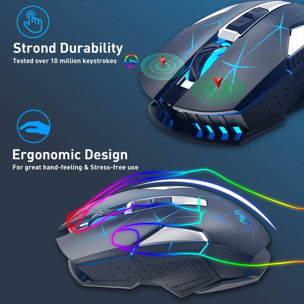 Фото Горячая Распродажа HXSJ T300 2,4G 600 мАч перезаряжаемая цветная RGB компьютерная мышь для ноутбука 7 кнопок оптическая Беспроводная игровая мышь для ноутбука №3