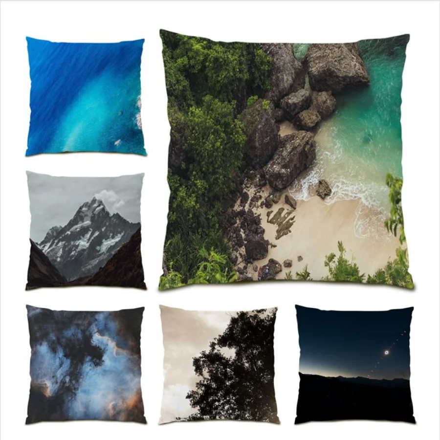 

Sea Beach Scenic Pillowcase 45x45 Landscape Throw Pillow Cover Home Decor Mountains Cushion Cover Living Room Decoration E1023