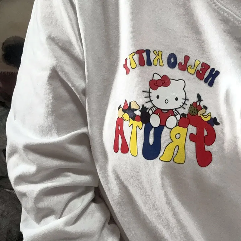 Sanrio Hello Kitty женские футболки с длинным рукавом осенние топы мягкие повседневные