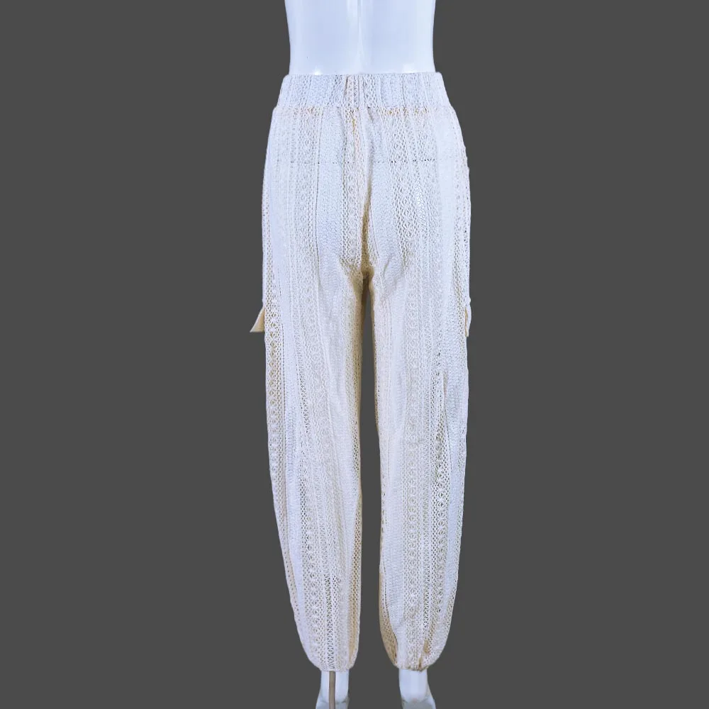 Сексуальные прозрачные брюки-карго с вырезами женские трикотажные брюки высокой