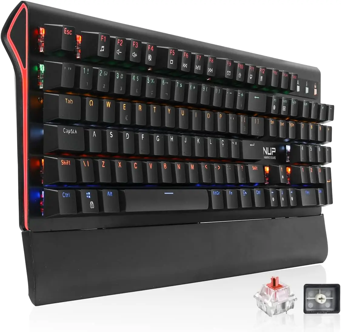 

Gamer Mecânico Switch Red Led Rgb Rainbow 7 Cores 12 Funções Multimídia Anti Ghosting Abnt2 Usb para Pc Notebook Mac teclado