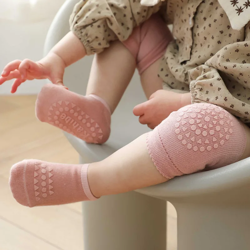 

New Baby Knee Pads Socks Set Solid Color Anti Slip Socks Kneecap Kid Crawling Safety Floor Socks Knee Protector for Girls Boy