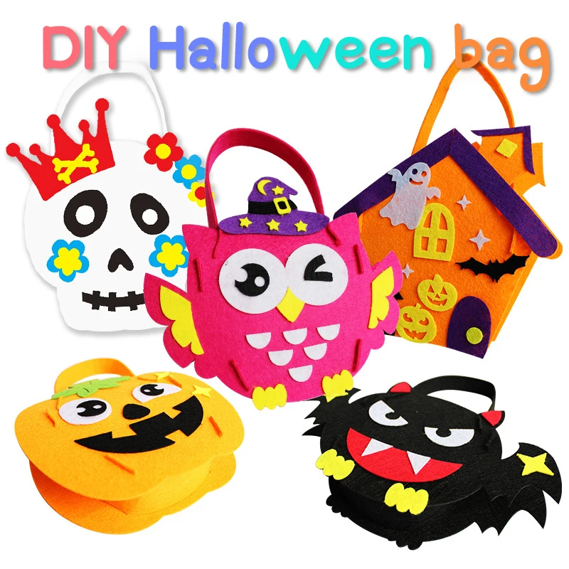 

Cartoon Cute Halloween Candy Bag Handmade Pumpkin Shape Devil Storage Bag Tote Bag Fruit Portable Basket Witch Party Decoration