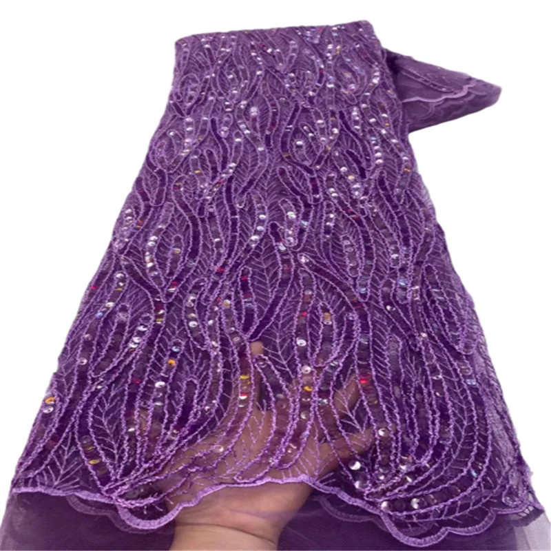 

2023 африканская Высококачественная кружевная ткань, новейшая фиолетовая французская сетка, вышитая кружева в тюле, нигерийская ткань
