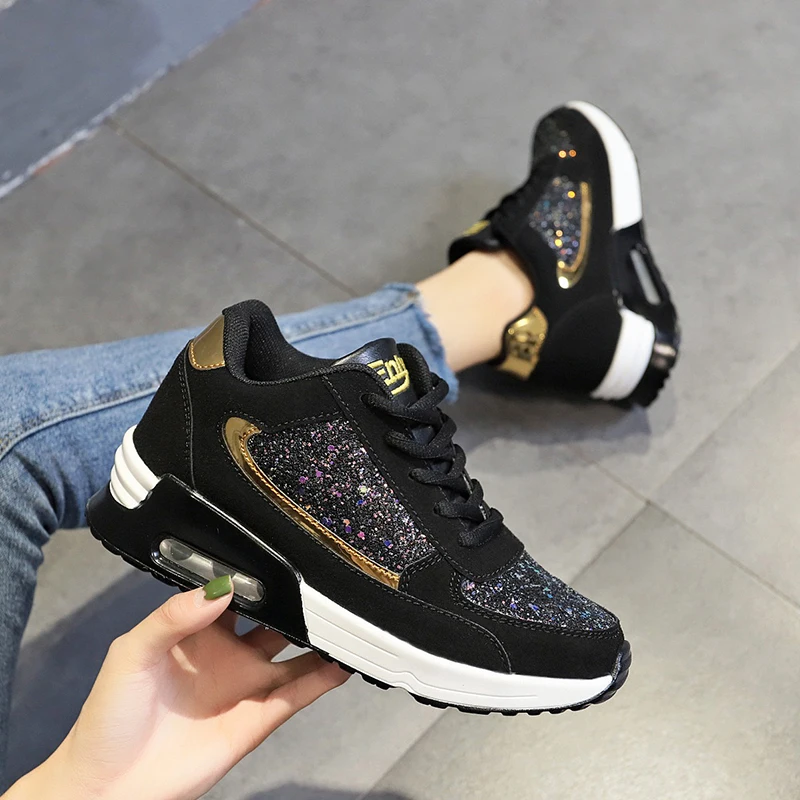 

2022 New Sequins Sneakers Women Wedge Shoes Fashion All-match Girls Sneakers Women's Sneakers Women's Sneakers Black Shoes