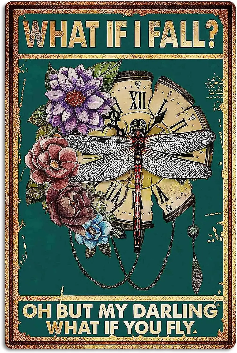 

Vintage Tin Signs What If I Fall Dragonfly Decoration Hippie Boho Art Poster Fall Sign Home Kitchen Bedroom Cafes Wall Decor