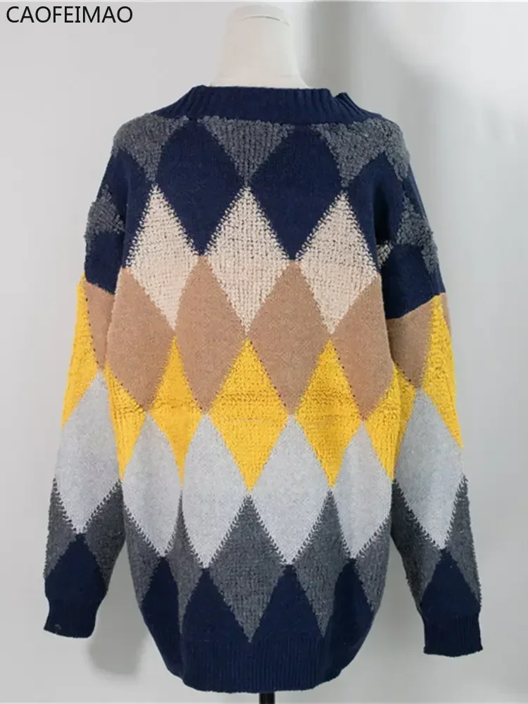 Новые женские кардиганы зима 2023 роскошные клетчатые свитера большого размера с