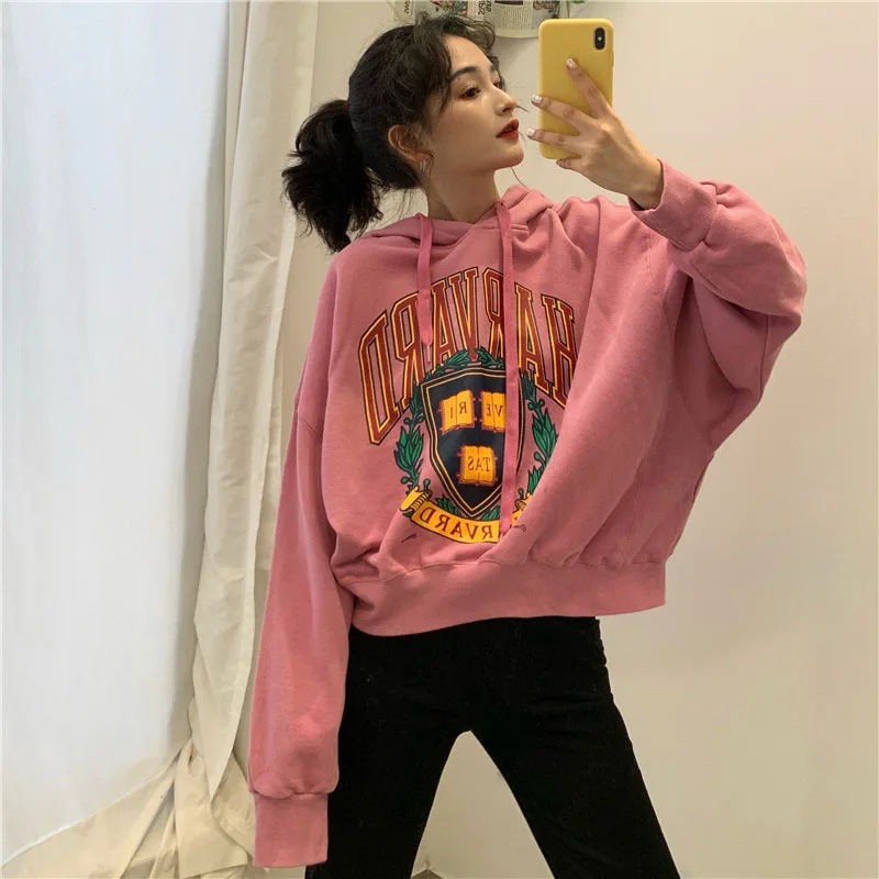 

2022 short women's Sweatshirt letter print drawstring American street Hoodie spring and autumn loose fashion women's clothing