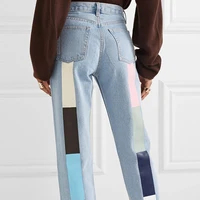 printed stitching high waist loose straight leg cotton womens jeans spring and summer streetwear zipper trousers womens jeans