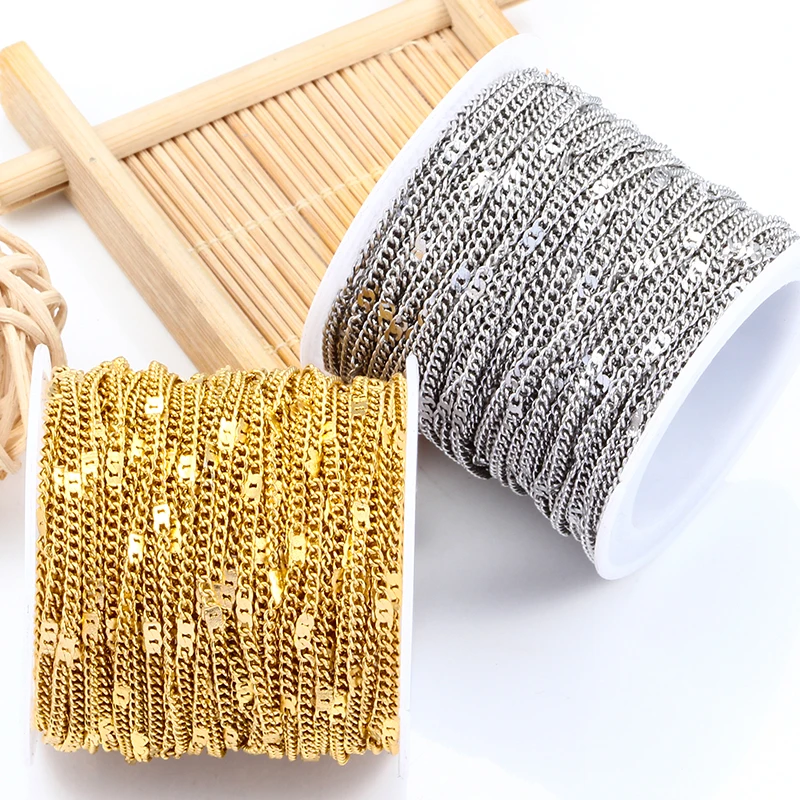 1Meters Stainless Steel Side Press Chains Plated 18KGold Jewelry Making Supplies Accessories DIY Necklace Bracelet Earring Chain