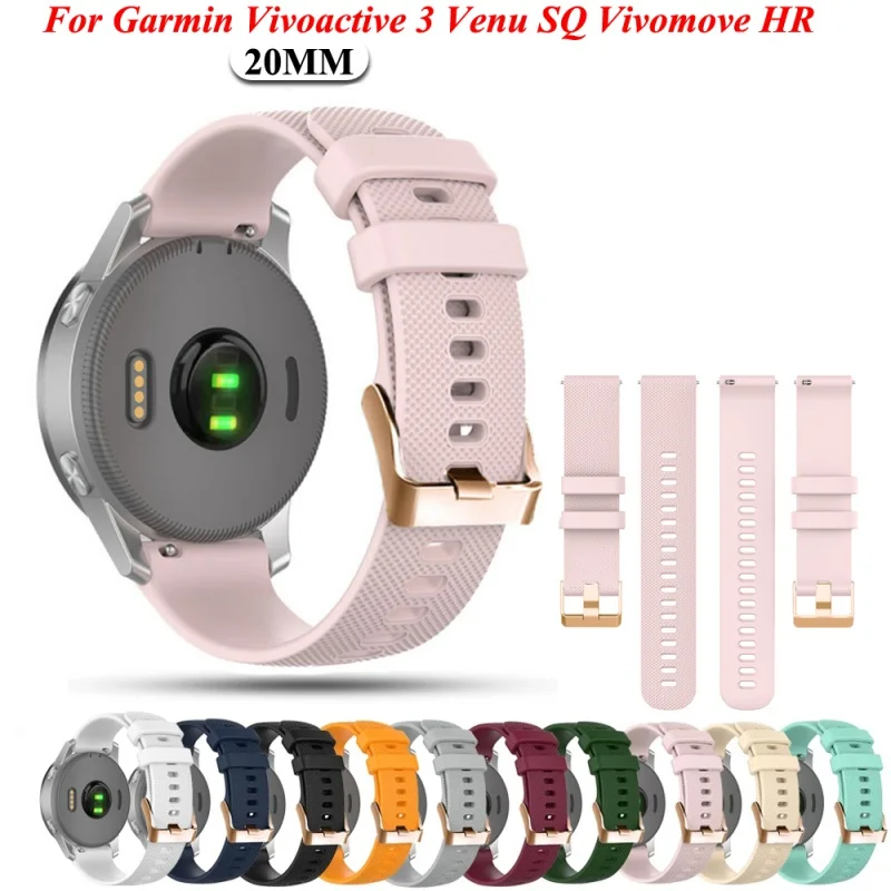 

20MMSmart Watch Strap For Garmin Venu SQ Vivoactive 3 Venu2 Plus Silicone Wristband Forerunner 645 245 Vivomove HR Bracelet Belt