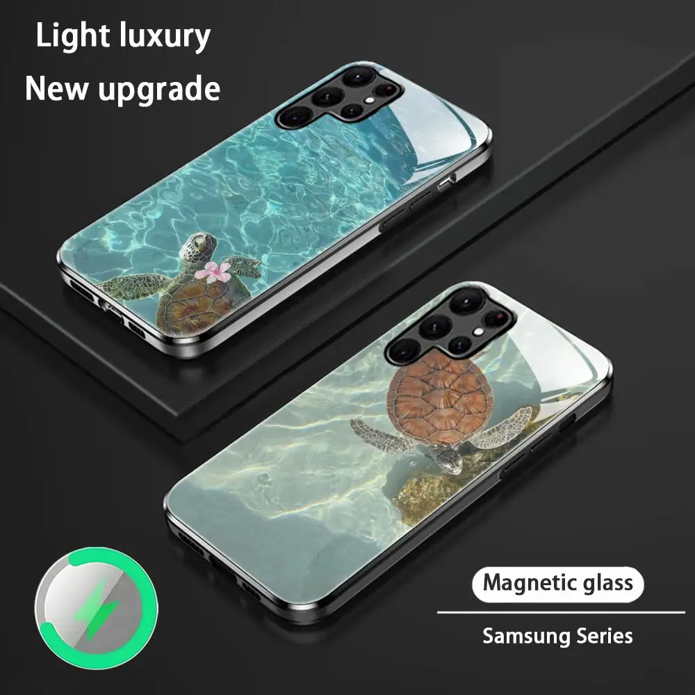 Фото Модный чехол для телефона с морской тематикой (черепаха) для Samsung S26 S25 S24 S23 S22 S21 S20 Plus Ultra, стеклянный магнитный чехол №3