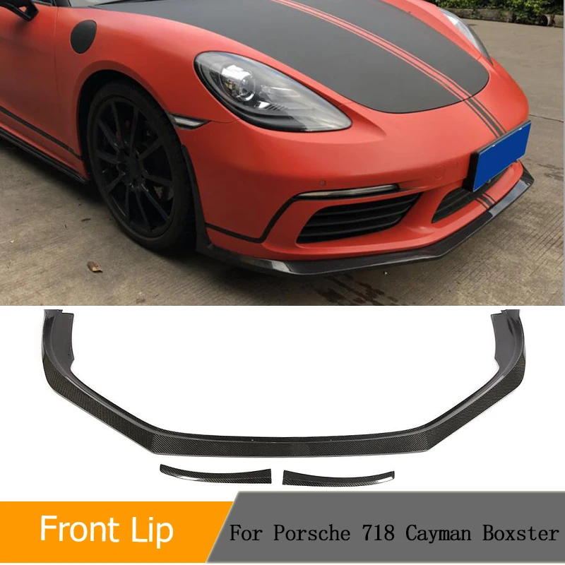 

Автомобильный передний бампер из углеродного волокна, спойлер для Porsche 718 Cayman Boxster Base S 2-Door 2017 2018 подбородок фартук с разветвителями