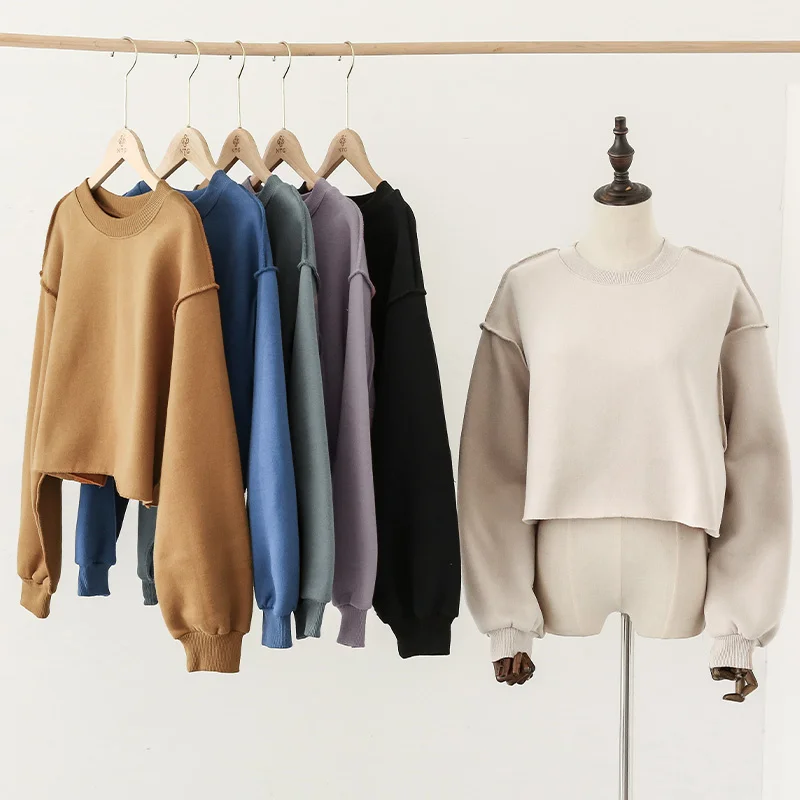 

Толстый хлопковый Женский свитшот большого размера, толстовки, теплый флисовый Повседневный укороченный пуловер с длинным рукавом в стиле Харадзюку, одежда для женщин