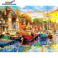 photocustom pictures by numbers boat diy frame coloring by number landscape on canvas home decoration 40x50cm