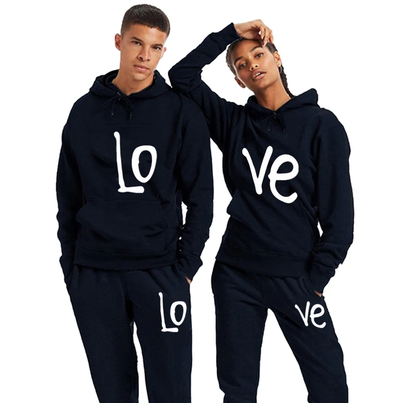 2022 Newest Couple Outfit Long Sleeve Hoodies Set LOVE Printed Couple Hoode Sweatshirt and Sweatpants Couple Set S-4x