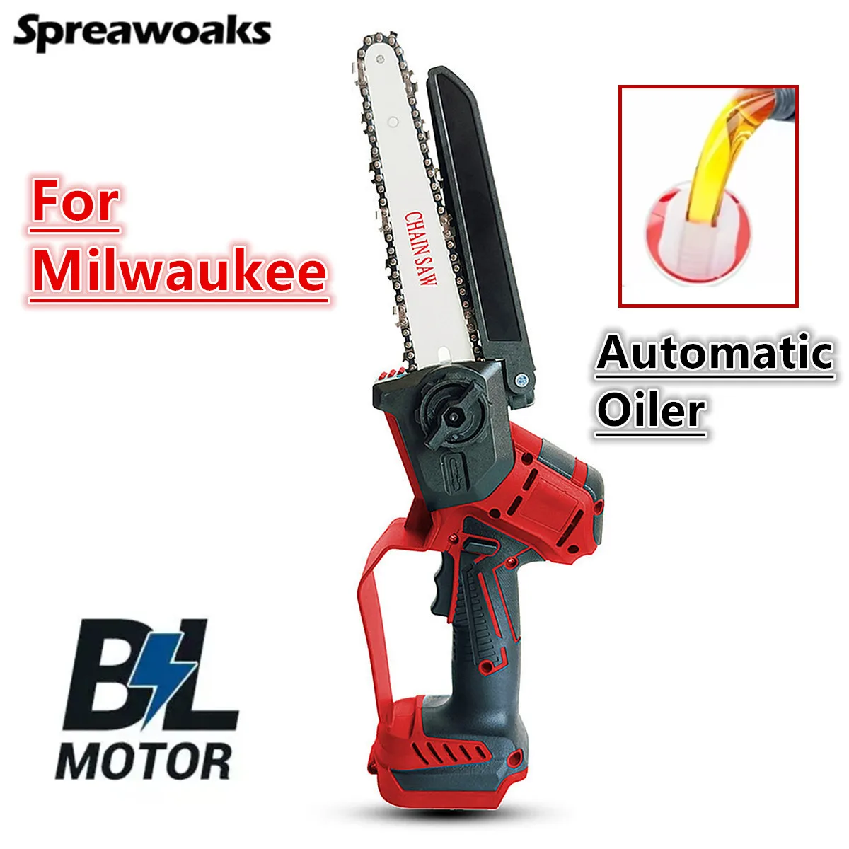 

Spreawoaks Бесщеточная аккумуляторная цепная пила 18 В 8 дюймов