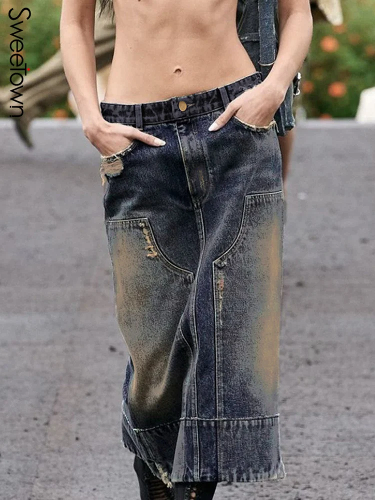 

Юбка-карго женская джинсовая прямая с заниженной талией и карманами