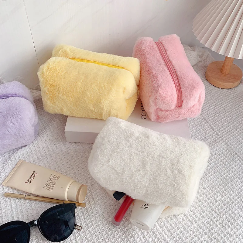 

Solid Color Plush Makeup Bag for Women Soft Travel Cosmetic Bag Organizer Case 2022 New Female Make Up Case Cosmetic Necessaries