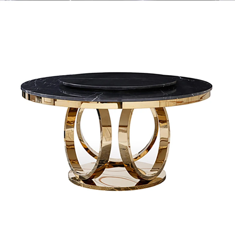 

Marble dining table with turntable Italian light luxury dining table and chair combination post-modern style simple western rest