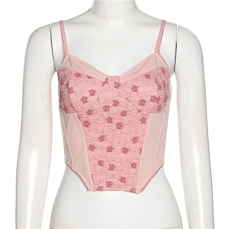 

Новинка Весна 2022 женская одежда однотонный пикантный кружевной жилет на бретелях для пупка для женщин