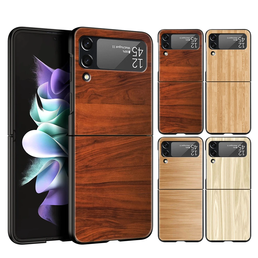 

Carved Wood Phone Cover For Samsung Galaxy Z Flip 4 Case Black For Samsung Z Flip 3 5G Hard PC Luxury Foldable Shell Fundas Bag