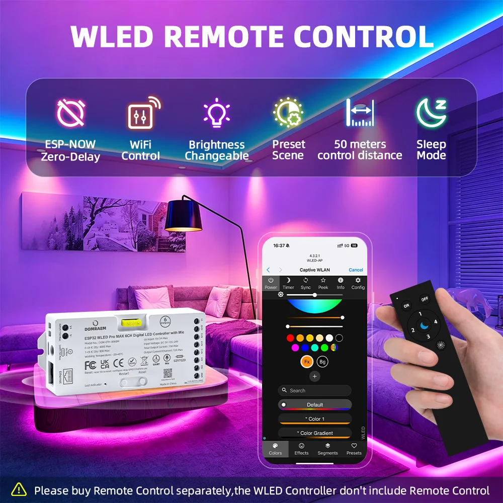 DOMRAEM ESP32 Pro MAX WLED 6-канальный цифровой контроллер светодиодных пикселей Ethernet WiFi UART PDM Mic Relay с синхронизацией музыки для WS2812B SK6812, совместимый с Alexa (art.: 3920dc764b19e) - 3920dc764b19e