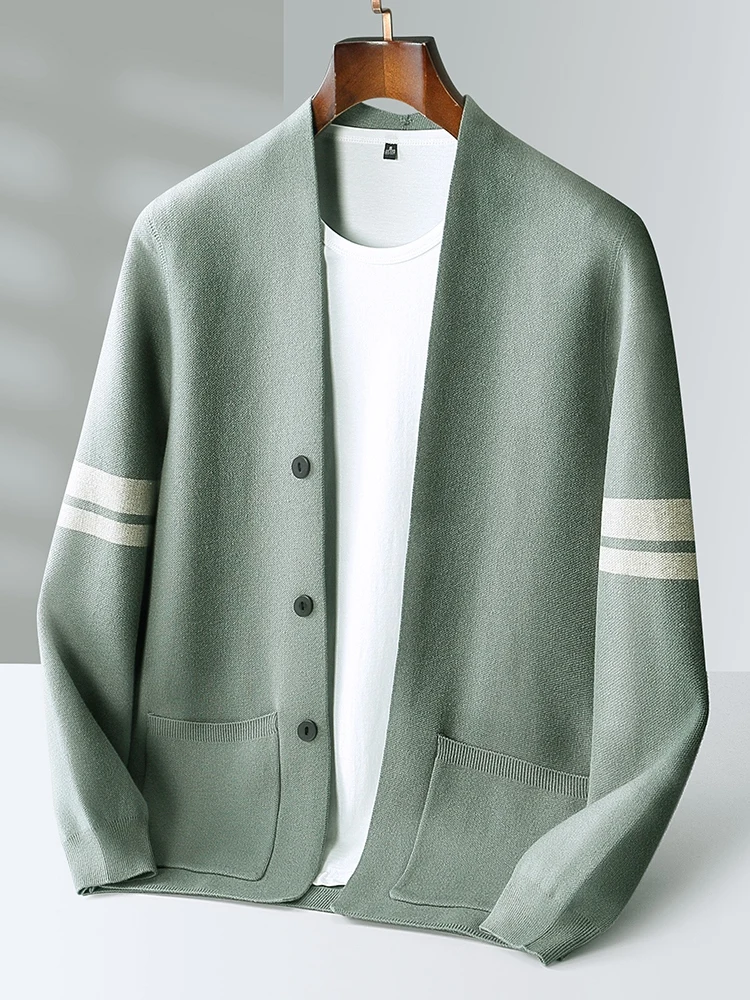 Wool Jacket Men's V-Neck Cardigan Autumn and Winter New Tops Casual Knitted Loose Men's Coat Korean Fashion