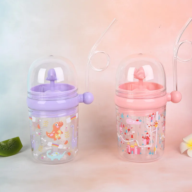260ml Cartoon Feeding Bottles Funny Whale Water Spray Kids Cup With Straw Portable Leakproof Drinking Cups Children Drinkware - купить по