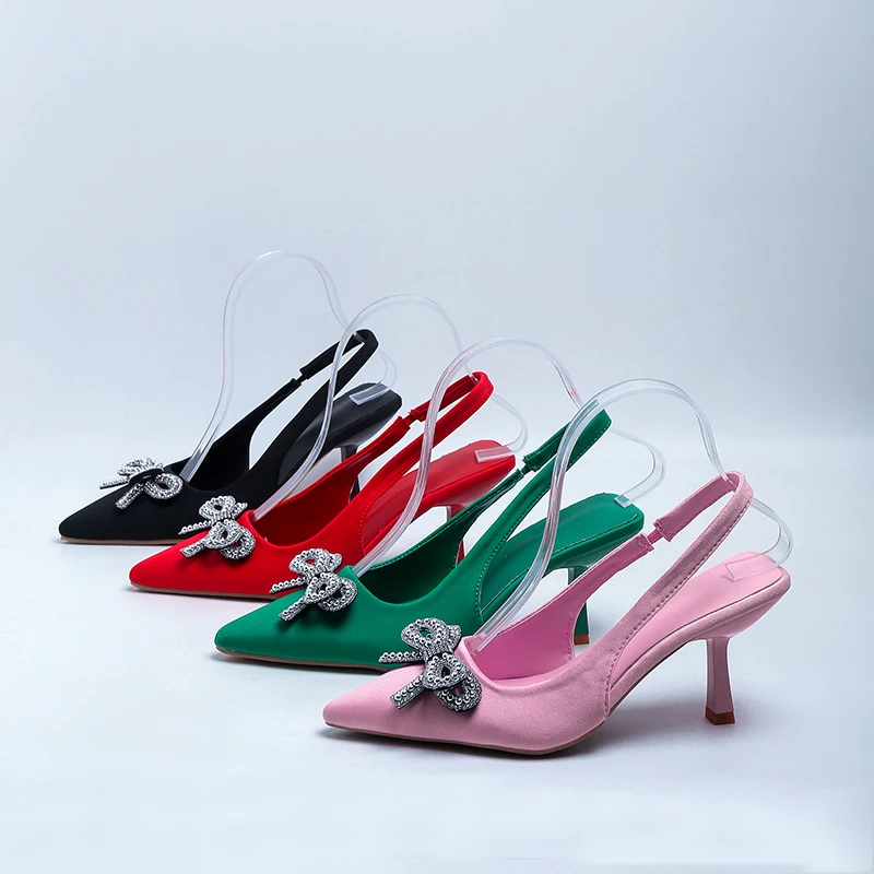 Women Sexy Bling High Heels Sandals Shoes 2023 Summer Luxury Rhinestone Butterfly-knot Party Prom SlippersZapatos De Mujer Pumps