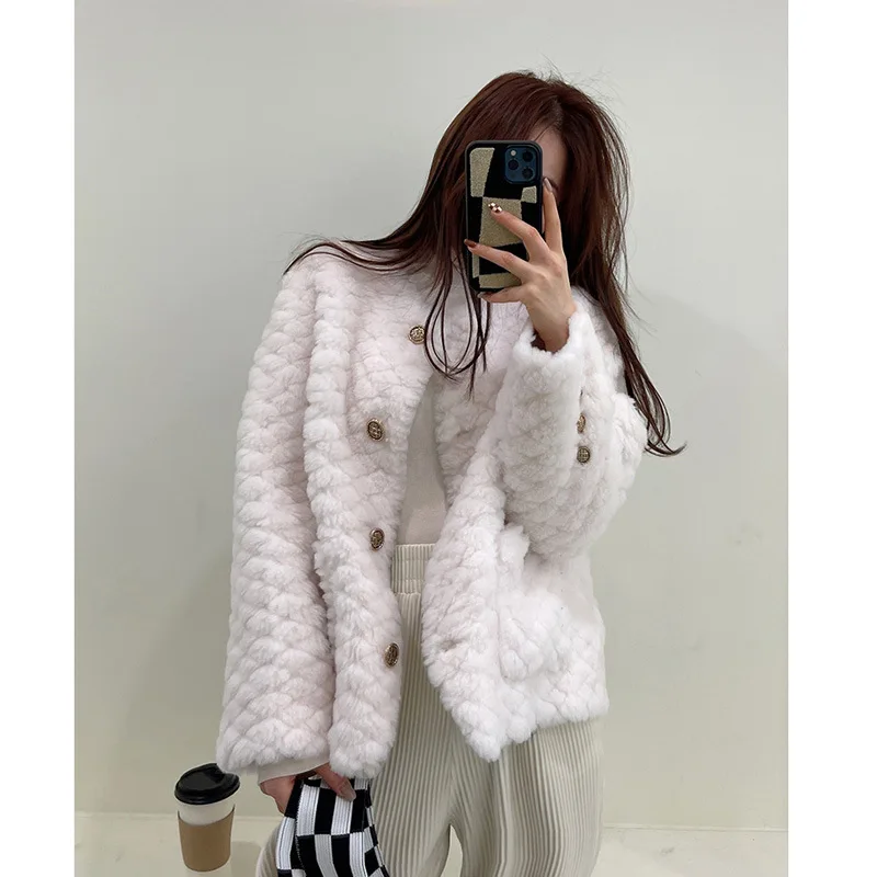 Wool Fur 2022 New Cashmere Lamb Wool Grain Wool Coat Winter Lady Elegant Warm Coats women Outwears