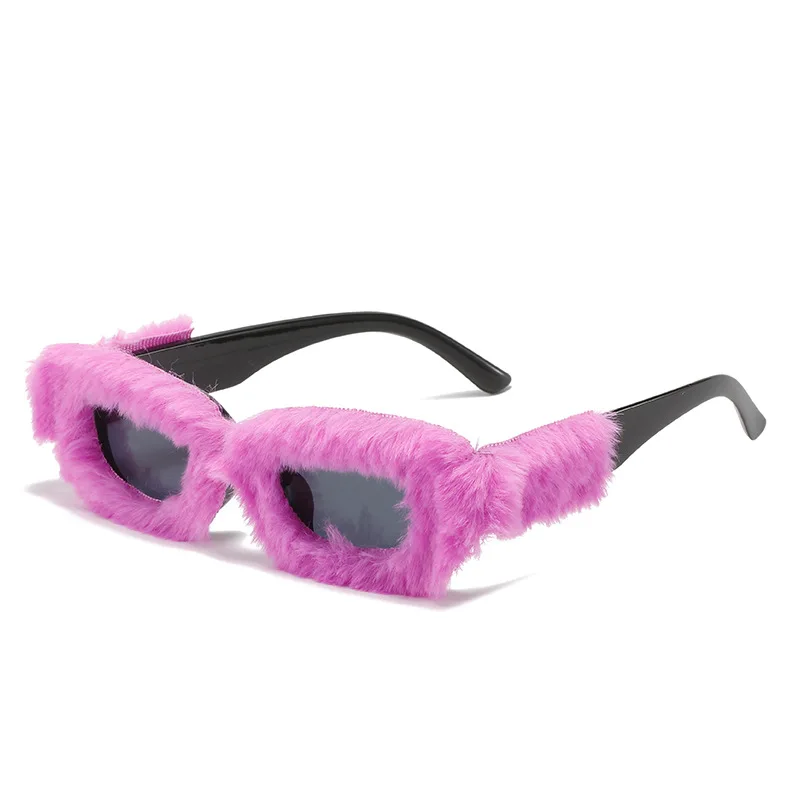 

Hip Hop Fluffy Plush Glasses Women Rectangle Sunglasses Vintage Party Eyewear Steampunk Funny Cosplay Glasses Ins Gafas De Sol