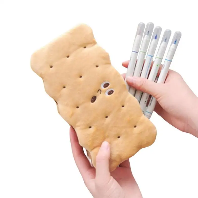 

Cookie Shaped Plush Small Makeup Bag Pencil Case Sandwich Large Capacity Stationery Organizer For Girls School Office Supplies