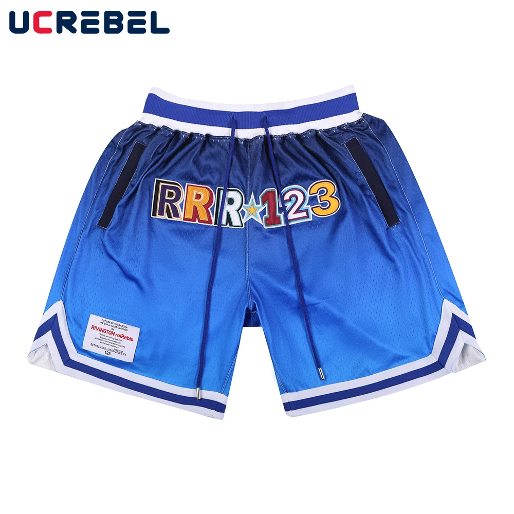 

Gradient Dyed Mesh Basketball Shorts Mens Summer Casual Letter Embroidery Drawstring Elastic Waist Loose Half Pants