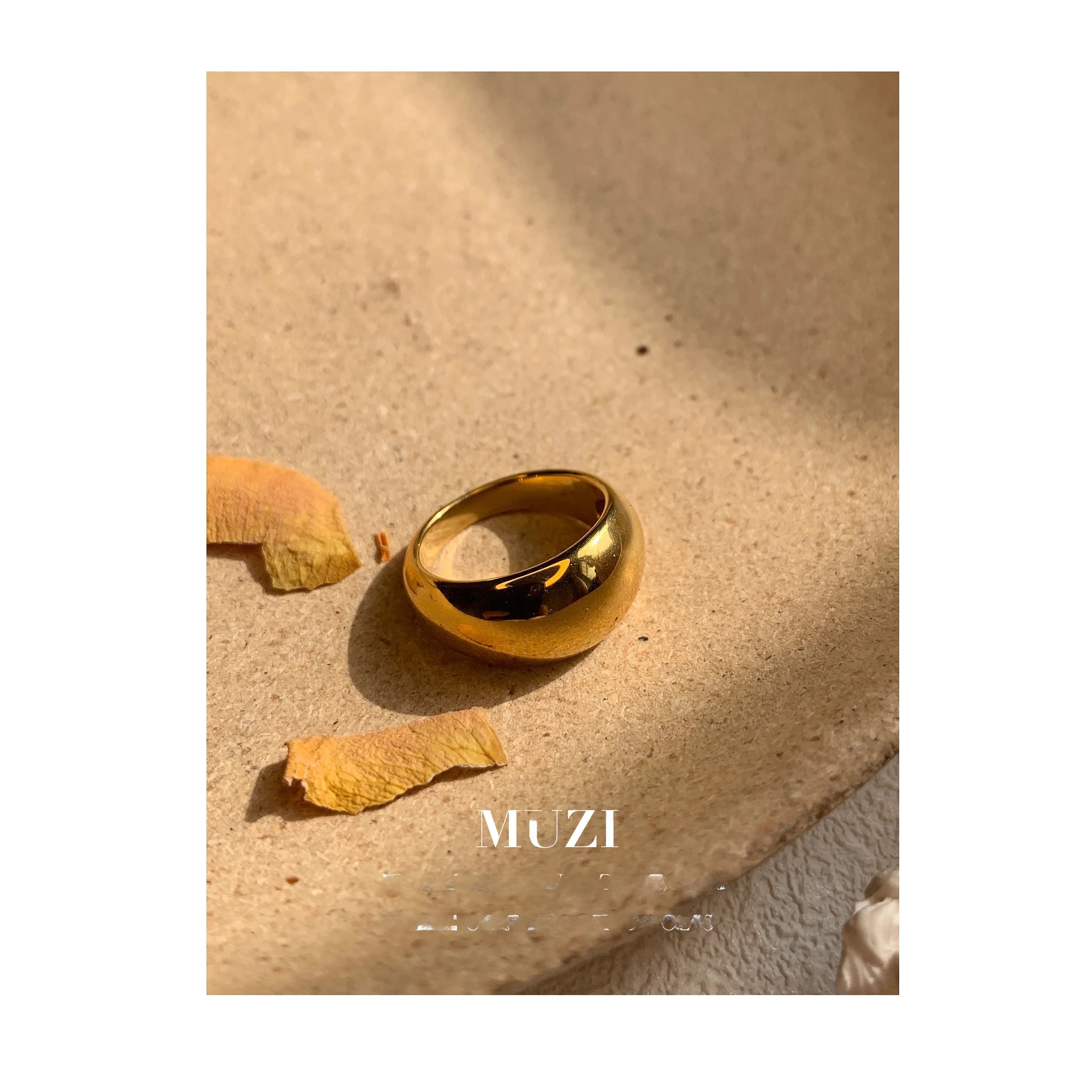 Деревянное глянцевое кольцо Muzi простое с гальваническим покрытием из настоящего