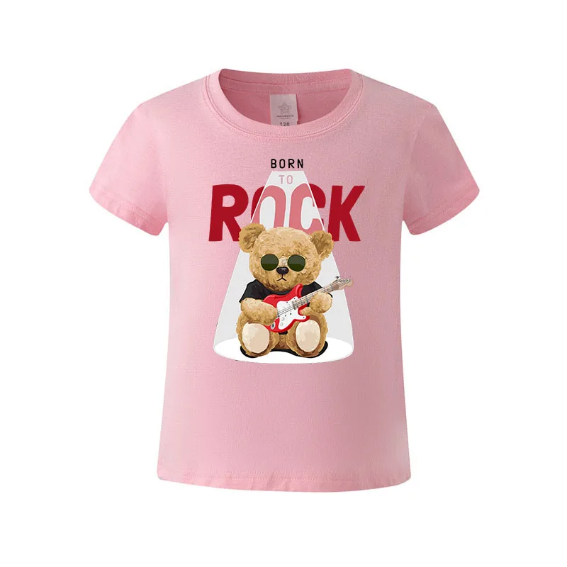 

Funny Kawaii Rock Little Bear Boys T Shirt Tops New 2022 Baby Girl Cartoon تي شيرتات Fashion White Short Sleeve Tees Summer Kids