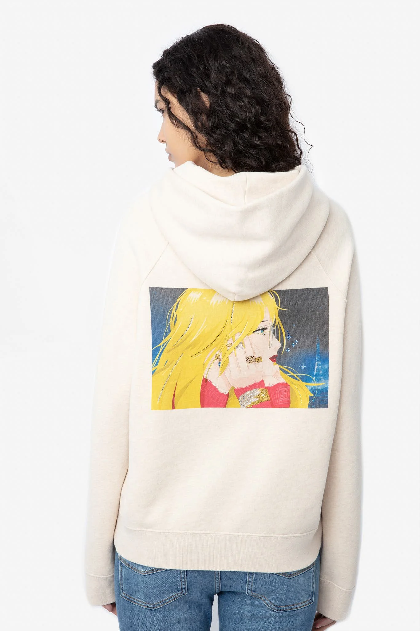 

Women Sweatshirt Fleece Beading Hooded Loose Fit Casual Pullover