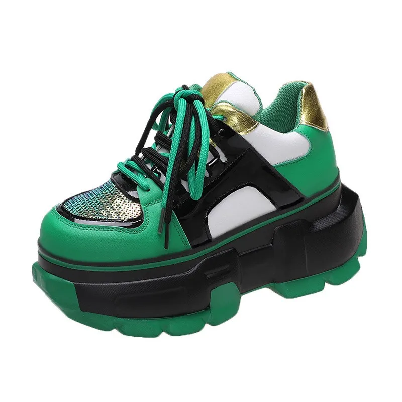 

High Platform Sneakers For Women Spring Chunky Mesh Shoes Brand Walking Trainers 8CM Casual Shoes Woman Lacing Vulcanized Shoes