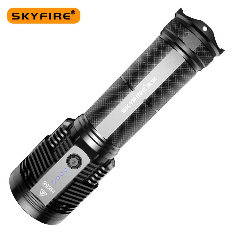 

SKYFIRE 2022 Super Bright Tactical Outdoor 5 Mode Zoomable Flashlight Waterproof USB Type-c Charging 26650 Battery SF-H858
