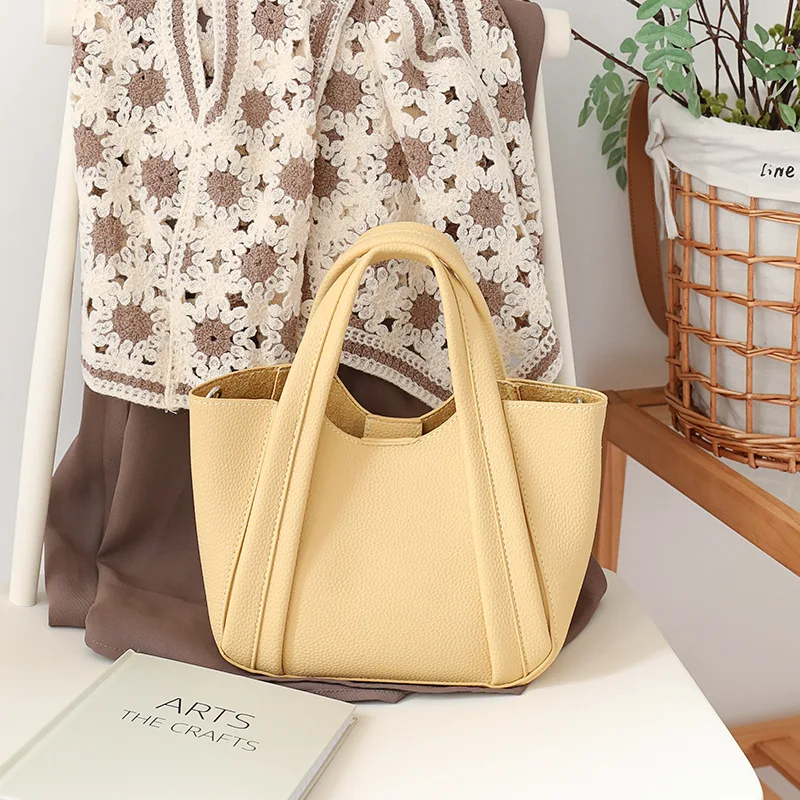 

New Casual Lychee Grain Handbag Bucket Bag Female Fashion All Soft Leather Shoulder Small Tote Bag Foreign Texture Crossbody Bag