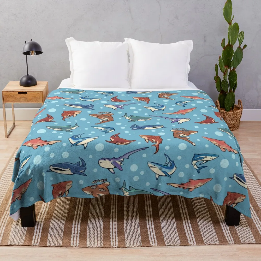 

Sharks in the light blue Throw Blanket Luxury Brand Blanket Blanket Luxury Embroidered Blanket For Sofa