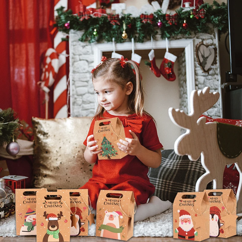 

24pcs Christmas Kraft Paper Gift Box Santa Claus Candy Cookie Treat Box Packaging Bag 2023 Natal Xmas Party Decoration for Home