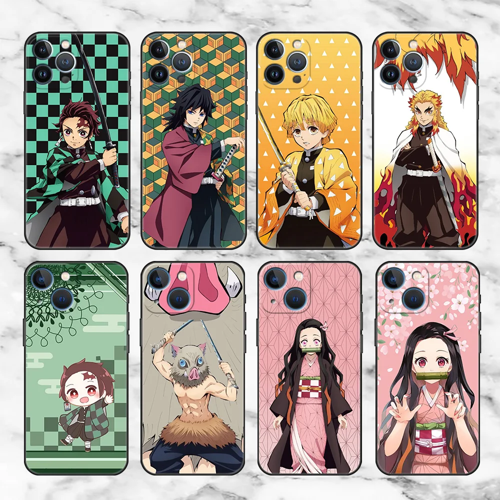 

Anime Demon Slayer Cute Case For Apple iPhone 13 Pro 11 12 7 XR X XS X Max 8 6 6S Plus 5 5S SE 2022 Black Silicone Phone Coque
