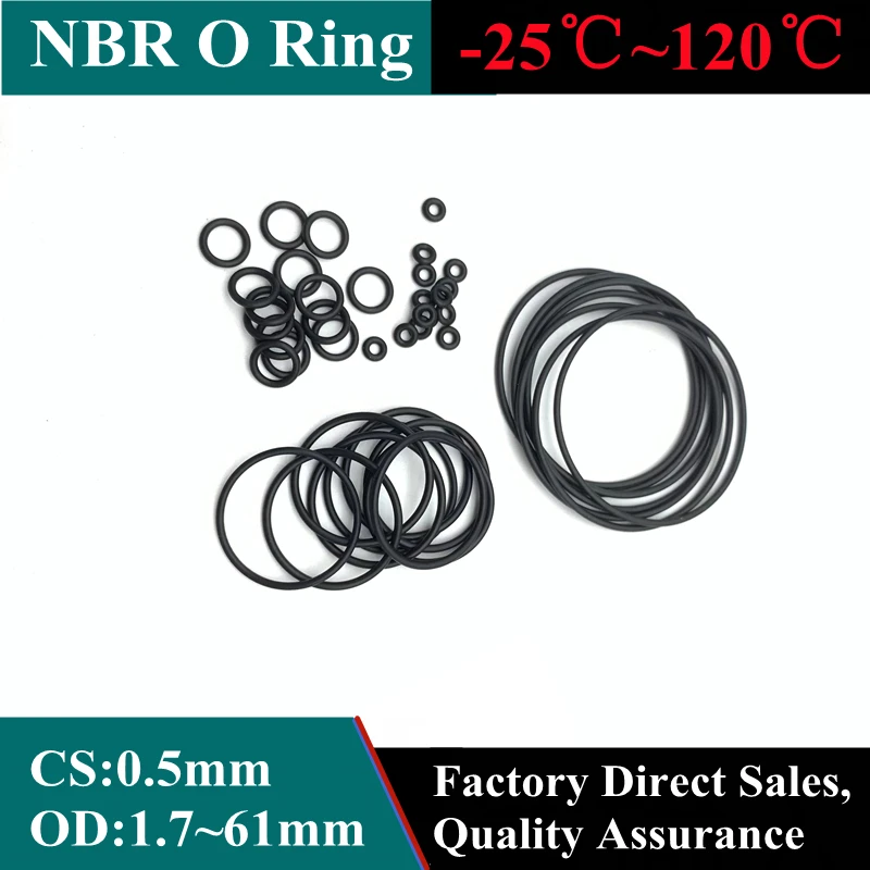 

50pcs NBR O Ring Thickness 0.5mm Multi Size Black Nitrile Rubber Round Type Gasket Corrosion Oil Resistant Machine Seal Washer